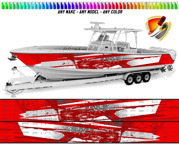 Red and Gray Splatter Fishing Graphic Boat Vinyl Wrap Decal Pontoon Sportsman Tenders Console Bowriders Deck etc.. Boat Wrap Decal