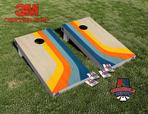 Retro Color Stripes Cornhole Board Vinyl Wrap Skins Laminated Sticker Set