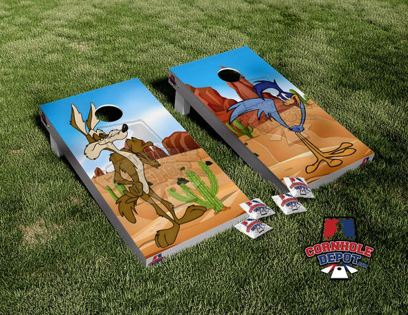 Road Runner and Coyote Cornhole Board  Vinyl Wrap Skins  Laminated Sticker Decal Set