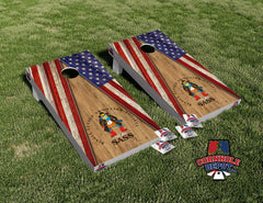 American Flag Dark Wood SASS Cornhole Board Vinyl Wrap Skins Laminated Sticker Set Decal