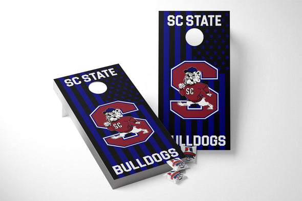 SC State Bulldogs American Flag Cornhole Board Vinyl Wrap Skins Laminated Sticker Decal Set