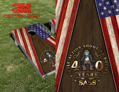 American Flag Dark Wood SASS Cornhole Board Vinyl Wrap Skins Laminated Sticker Set Decal