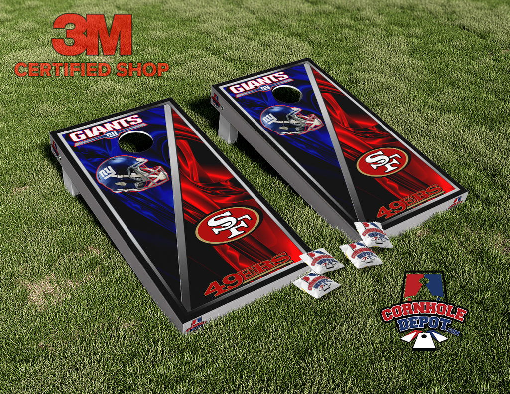 San Francisco and NY Giants House Divided Cornhole Board Vinyl Wrap Skins Laminated Sticker Decal Set