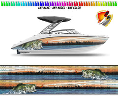 Sea Bass Lake Fishing Sunset Graphic Vinyl Boat Wrap Pontoon Sportsman Console Bowriders Watercraft etc.. Boat Wrap Decal
