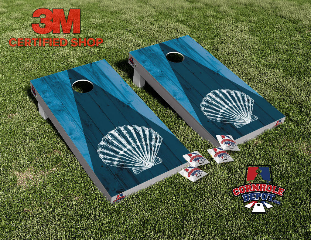 Sea Shell Blue Wood Cornhole Board Vinyl Wrap Skins  Laminated Decal Sticker Set