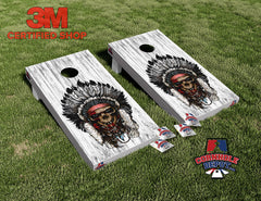 Skeleton Indian Washed Cornhole Board Vinyl Wrap Skins Laminated Sticker Set Decal