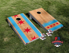 Skyline Chicago Flag  Wood Cornhole Board Vinyl Wrap Skins Laminated Sticker Set Decal