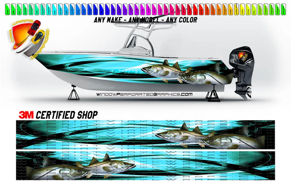 Snook Fishes Graphic Vinyl Boat Wrap Fishing Pontoon Sportsman Watercr ...