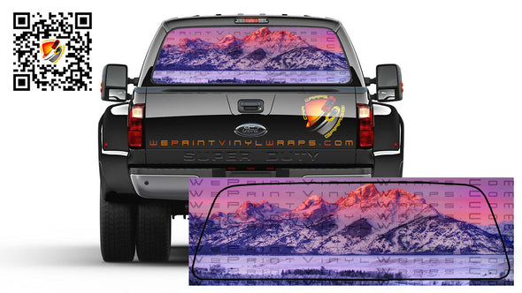 Snowy Mountains Nature Rear Window Tint Perforated Graphic Decal Sticker Trucks Cars Campers