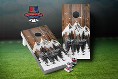 Snowy Mountains Pine Trees Custom Personalized Name Cornhole Board Vinyl Wrap Skins  Laminated Sticker Set Decal Anniversary  Wedding Gifts