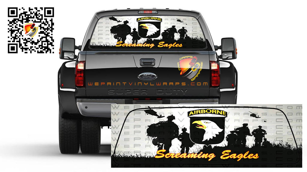 Soldiers Screaming Eagles Rear Window Graphic Perforated Decal Vinyl Pickup Cars Campers RV