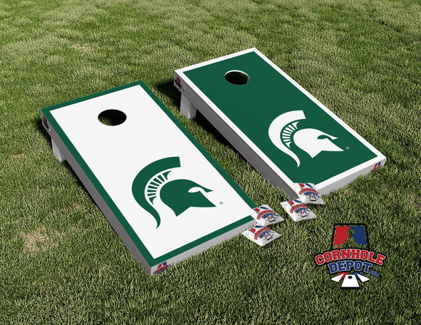 Spartans Michigan MSU Green and White Cornhole Board Vinyl Wrap Skins Laminated Sticker Set Decal