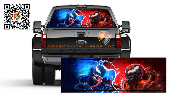 Spiderman Carnage Red and Blue Rear Window Tint Perforated Vinyl Graphic Decal Trucks Cars Campers