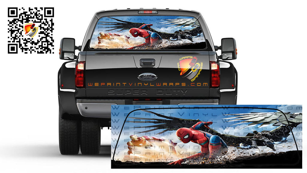 Spiderman and Ironman Rear Window Tint  Perforated Graphic Vinyl Trucks Cars Campers