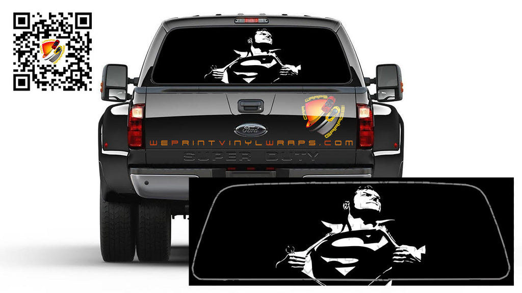 Superman Black and White Rear Window Tint  Perforated Graphic Vinyl Trucks Cars Campers