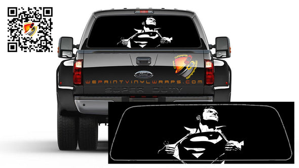 Superman Black and White Rear Window Tint  Perforated Graphic Vinyl Trucks Cars Campers