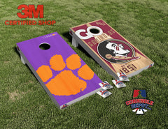 Tommie~ 1 UM Hurricanes Miami Green and Orange and 1 FSU/Clemons Split Set Cornhole Board Vinyl Wrap Laminated Sticker Set Decal