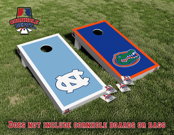 NC AND Florida Gators Split Set  Cornhole Board Vinyl Wrap Skins Laminated Sticker Set Decal