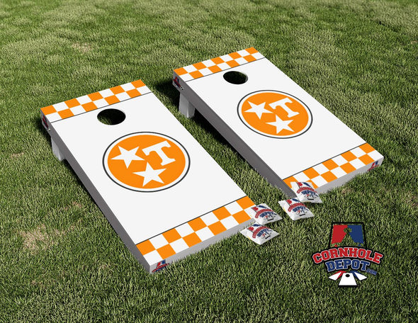 Tennessee Volunteer Checkered Cornhole Board Vinyl Wrap Laminated Sticker Set Decal