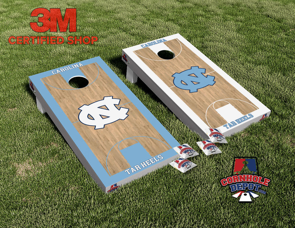 Jeff~ NC TAR HEELS Court Cornhole Board Vinyl Wrap Skins Laminated Sticker Set Decal