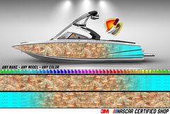 Teal and Brown Graphic Boat Vinyl Wrap  *******SIZE 48" X 30' ***********