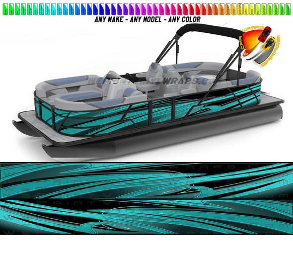 Teal and Black Zig Zag Lines Graphic Boat Vinyl Wrap Fishing Pontoon Sea Doo Water Sports Watercraft etc.. Boat Wrap Decal