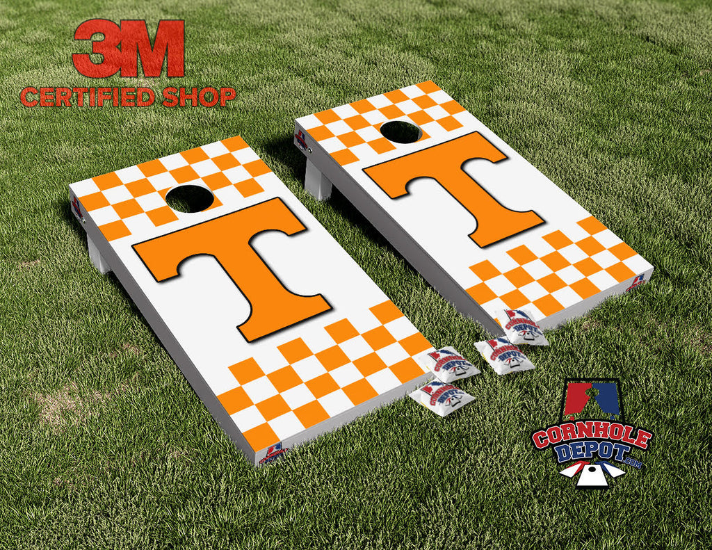 Tennessee Volunteer Orange Checkered Cornhole Board Vinyl Wrap Laminated Sticker Set Decal