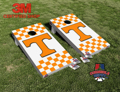 Tennessee Volunteer Orange Checkered Cornhole Board Vinyl Wrap Laminated Sticker Set Decal