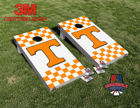 Tennessee Volunteer Orange Checkered Cornhole Board Vinyl Wrap Laminated Sticker Set Decal