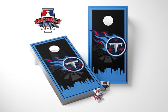 Tennessee Titans Skyline Black Cornhole Board Vinyl Wrap Skins Laminated Sticker Set Decal