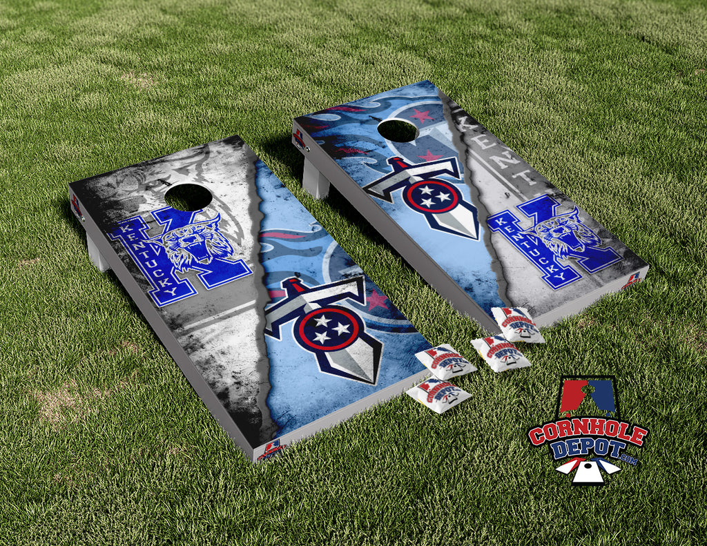 Tennessee Titans and Kentucky House Divided Cornhole Board Vinyl Wrap Skins Laminated Sticker Set Decal