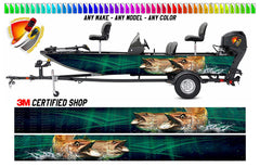 Tiger Muskie Freshwater Fish Green Graphic Vinyl Boat Wrap Fishing Pontoon Sportsman Console Bowriders Watercraft etc.. Boat Wrap Decal