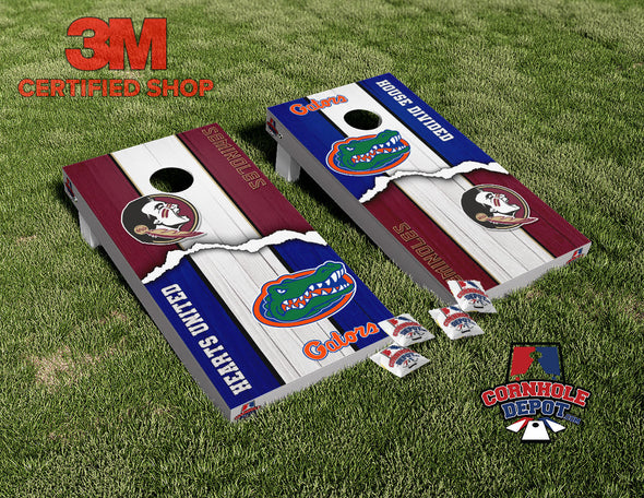 Florida Gators and FSU House Divided Cornhole Board Vinyl Wrap Skins Laminated Sticker Set Decal