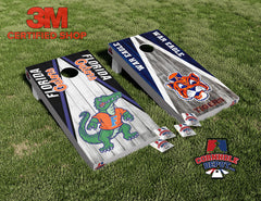 Florida Gators and Auburn Tigers Split Set Cornhole Board Vinyl Wrap Skins Laminated Sticker Set Decal