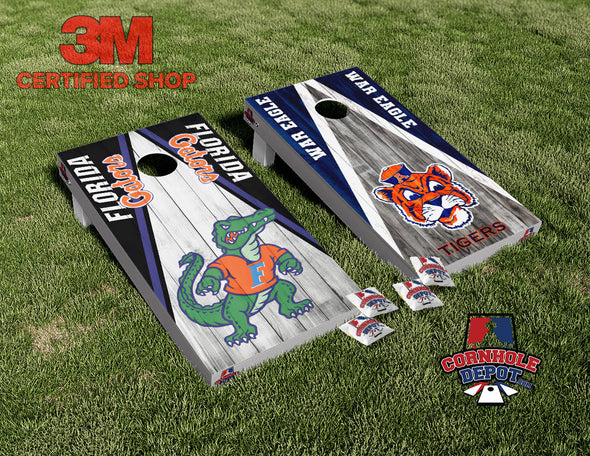 Florida Gators and Auburn Tigers Split Set Cornhole Board Vinyl Wrap Skins Laminated Sticker Set Decal