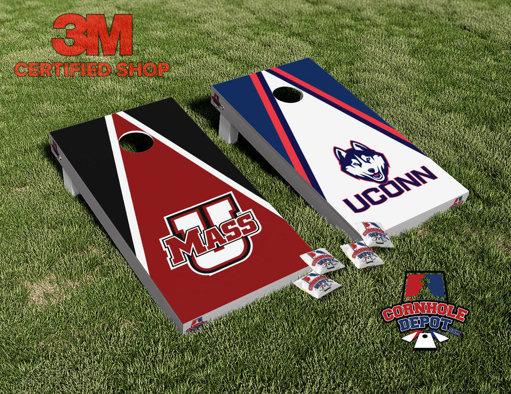 UMASS and UCONN Split Set Cornhole Board Vinyl Wrap Skins Laminated Sticker Set Decal