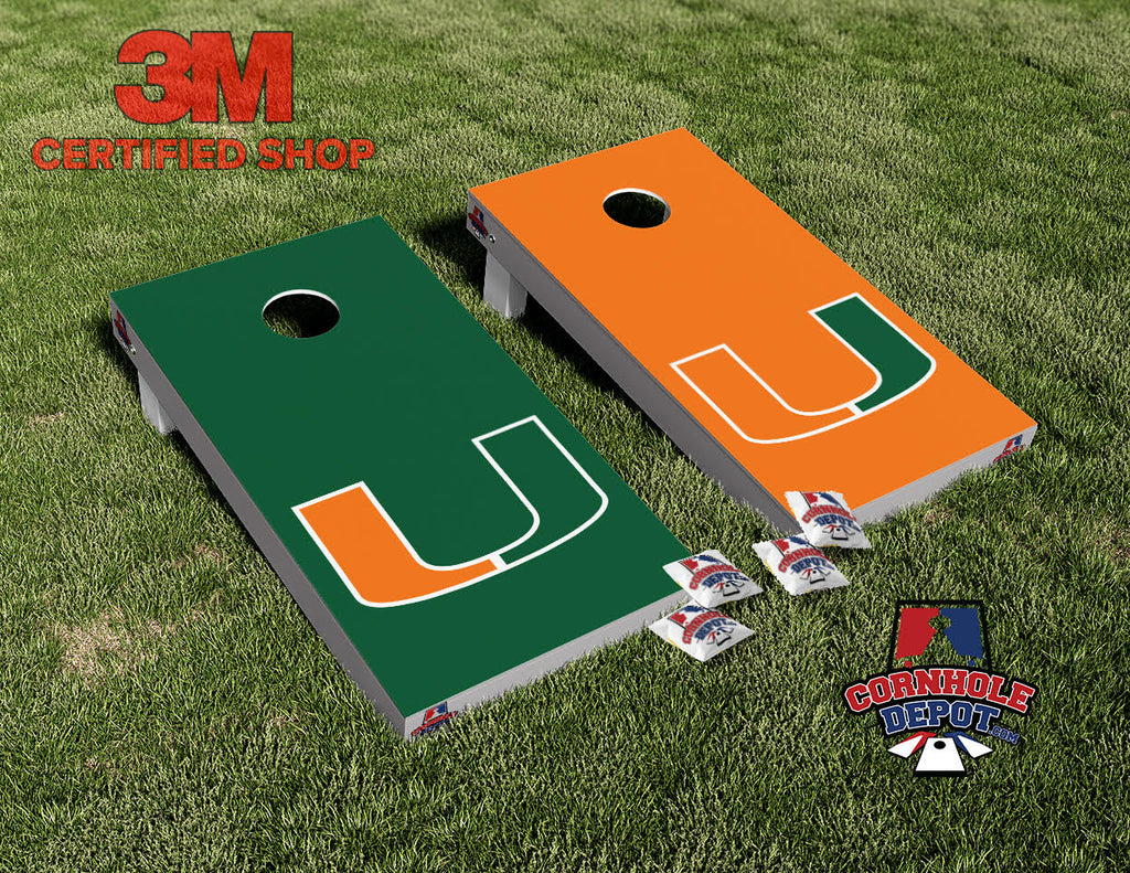 Tommie~ 1 UM Hurricanes Miami Green and Orange and 1 FSU/Clemons Split Set Cornhole Board Vinyl Wrap Laminated Sticker Set Decal