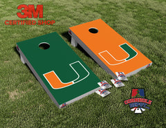 Tommie~ 1 UM Hurricanes Miami Green and Orange and 1 FSU/Clemons Split Set Cornhole Board Vinyl Wrap Laminated Sticker Set Decal