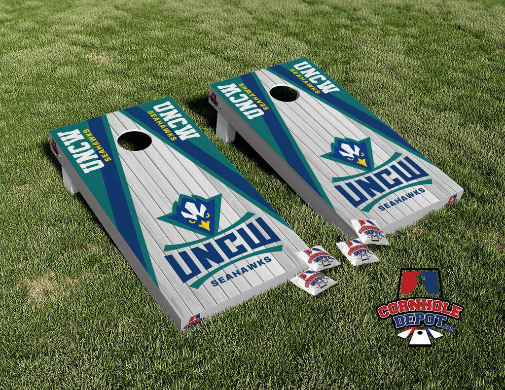 UNCW Seahawks Gray Cornhole Board Vinyl Wrap Skins Laminated Sticker Set
