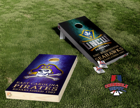 UNCW and ECU Split Set Cornhole Board Vinyl Wrap Skins Laminated Sticker Set Decal