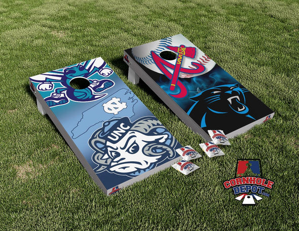 UNC and Panthers Mashup Cornhole Board Vinyl Wrap Skins Laminated Sticker Set Decal