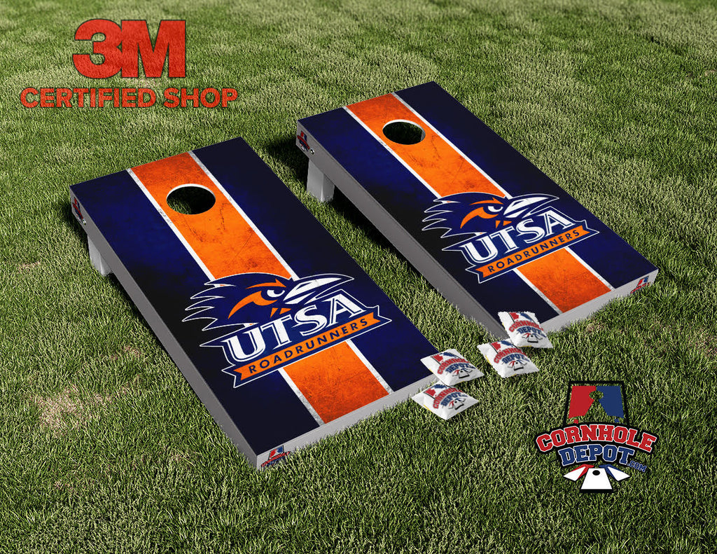 UTSA Roadrunners Dark Blue Cornhole Board Vinyl Wrap Skins Laminated Sticker Decal Set