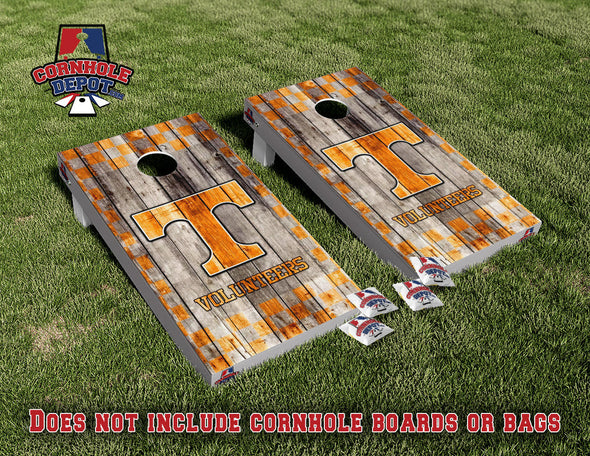 Tennessee Volunteer Checkers Washed Wood Cornhole Board Vinyl Wrap Skins Laminated Sticker Set Decal