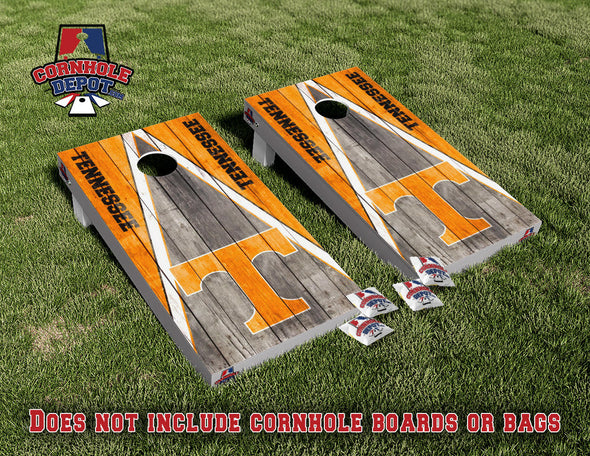 Tennessee Volunteer Vols Orange Washed Wood Cornhole Board Vinyl Wrap Skins Laminated Sticker Set Decal