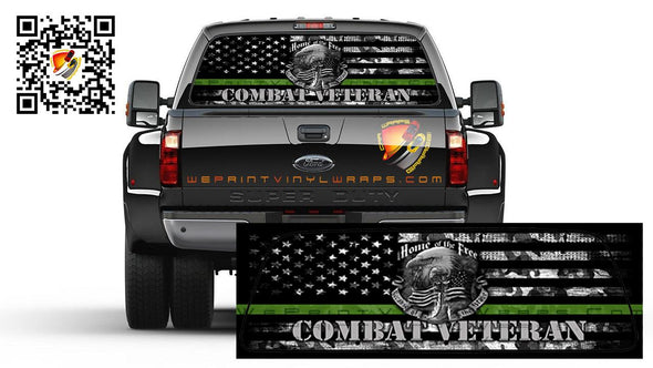 American Flag Camouflage Thin Green Line Home of the Free Combat Veteran Rear Window Perforated Graphic Decal Sticker Truck Cars Campers