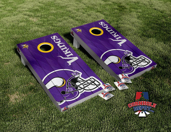 Vikings Minnesota Helmet Purple Cornhole Board Vinyl Wrap Laminated Sticker Set Decal