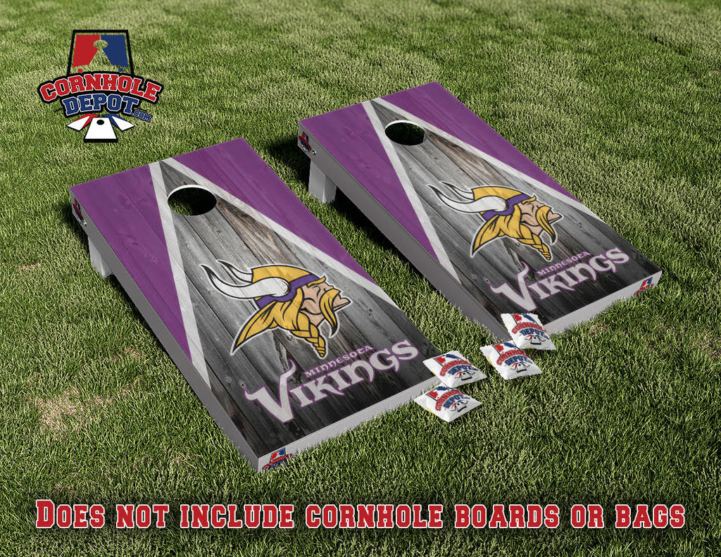 Vikings Minnesota Purple and Gray Triangle Cornhole Board Vinyl Wrap Laminated Sticker Set Decal