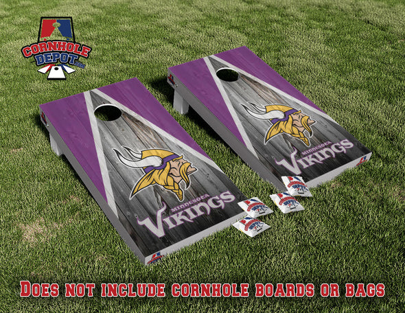 Vikings Minnesota Purple and Gray Triangle Cornhole Board Vinyl Wrap Laminated Sticker Set Decal