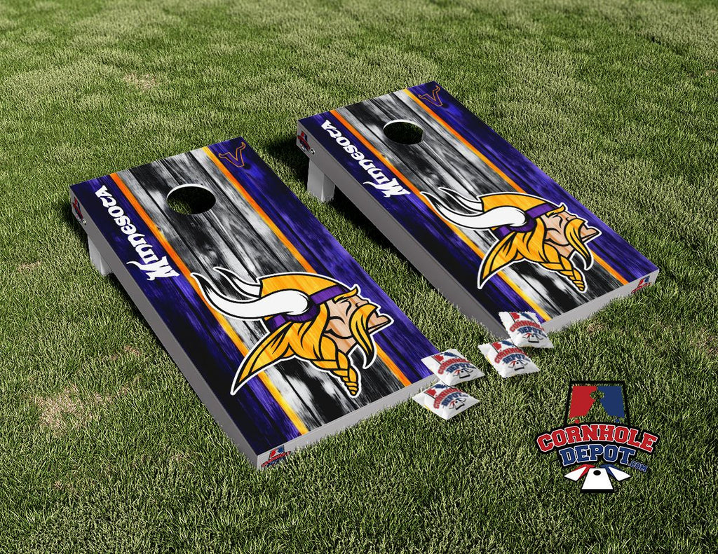Minnesota Vikings Washed Wood Cornhole Board Vinyl Wrap Skins Laminated Sticker Set Decal