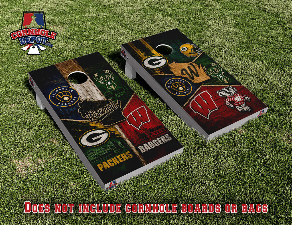 JEFF~10 sets: 1 Neon drinking game, 1 Levin, 1 American flag checkered, 1 Wisconsin mix, 1 Packers, 2 Wisconsin light gray, 2 Wisconsin big letters and 1 Wisconsin skyline Cornhole Board Vinyl Wrap Skins Laminated Sticker Set